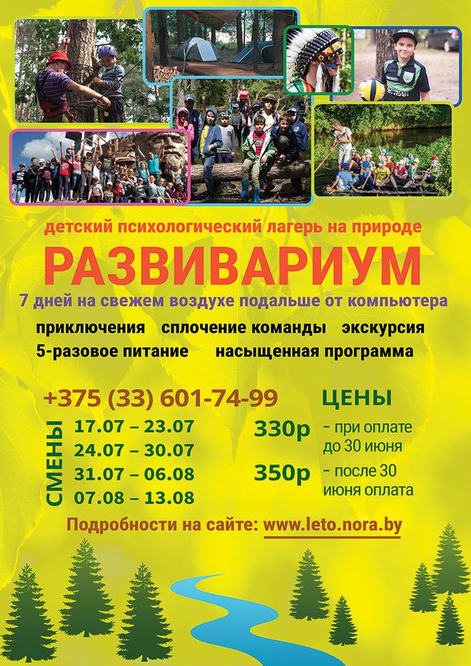 Дизайн листовки для летнего лагеря leto.nora.by