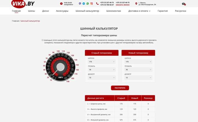 Онлайн-калькулятор для пересчета типоразмера шины 